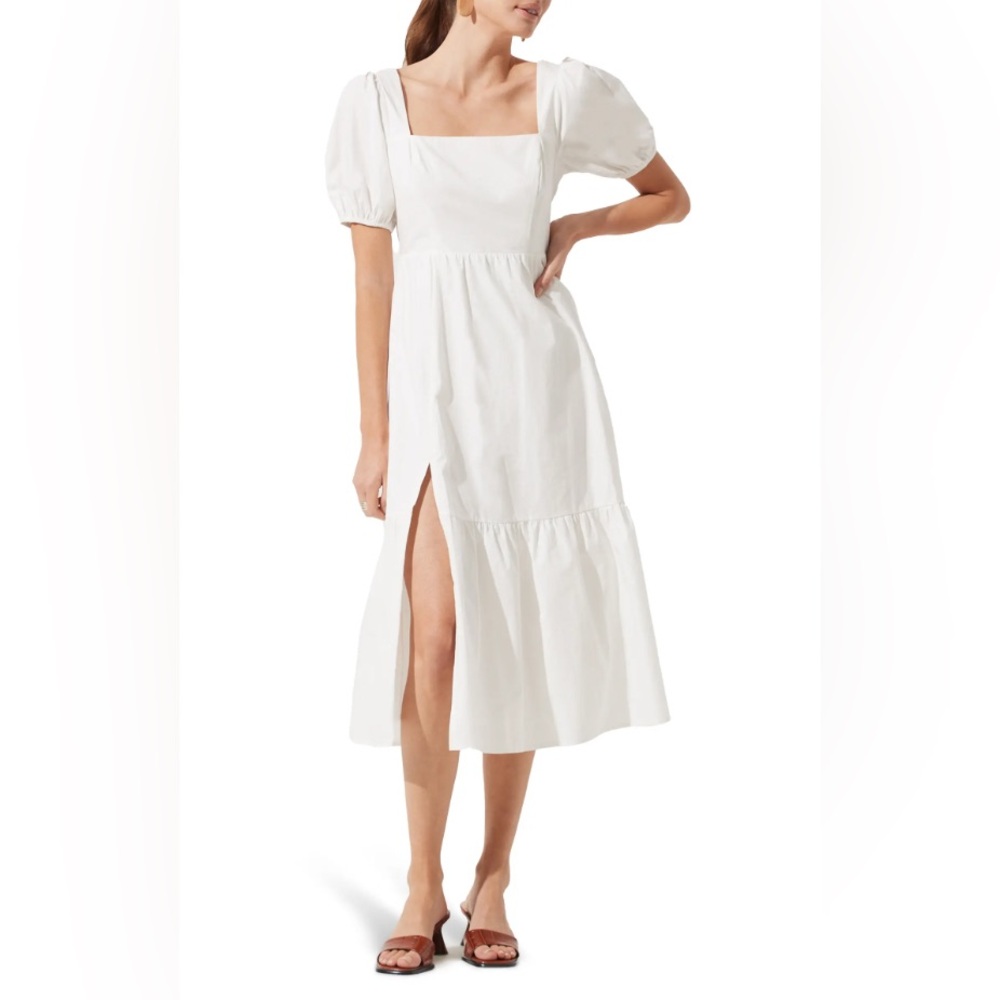 NWT Astr Puff Sleeve Poplin White Dress, S - Picture 1 of 10